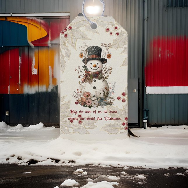 Artistic Watercolor Snowman Beige Floral Geschenkanhänger (Von Creator hochgeladen)