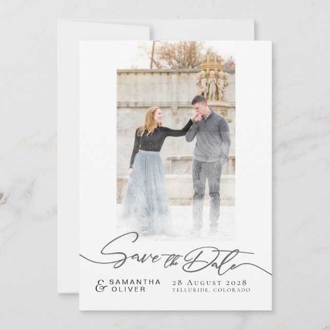 Artistic White Boho Minimal Save the Date Card Einladung (Vorderseite)
