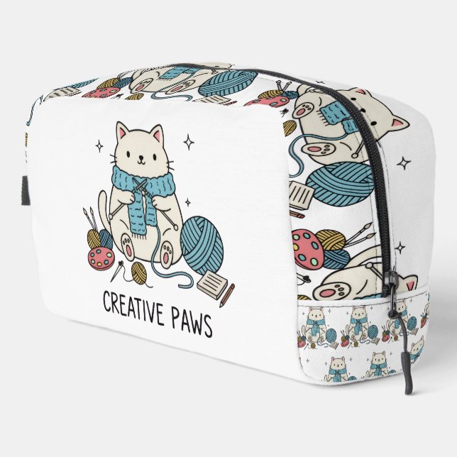 Artistic White Kitten Knitting Accessories Design Waschbeutel (Rechte Ecke)