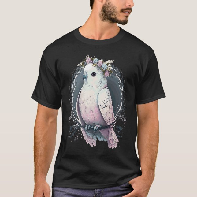 Artistic White Parakeet Budgie Bird Flower Crown P T-Shirt (Vorderseite)