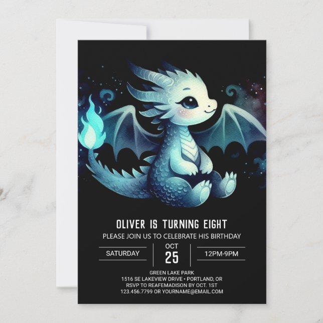 Artistic Winged Dragon Birthday Einladung (Vorderseite)