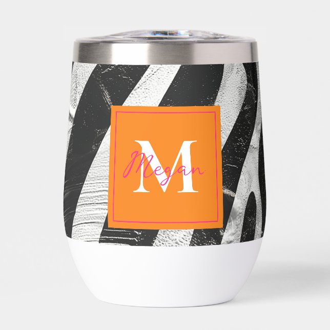 Artistisch Zebra Streifen Orange & Hot Pink Monogr (Vorderseite)