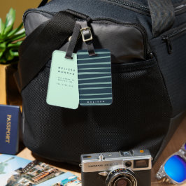 Artistische Streifen Navy Blue und Türkis Monogram Gepäckanhänger