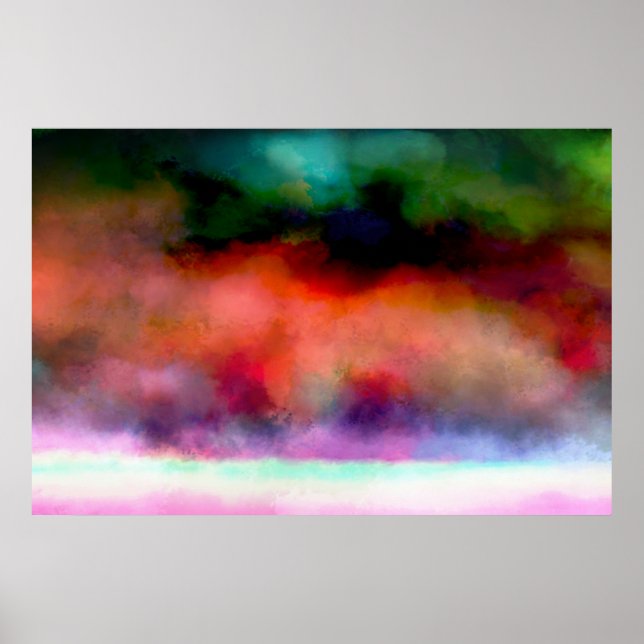 Artistische Wasserfarbenwelt Wolken und Meer Poster (Vorne)