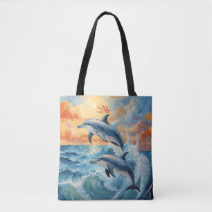 Artistische Zwei-Springer-Delphine Sonnenuntergang Tasche