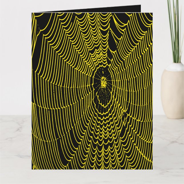 Artistisches Halloween-Kobweb-Doodle in Gelb Karte (Vorderseite)