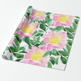 Artistisches rosa, grünes, florales Wasserfarbmust Geschenkpapier