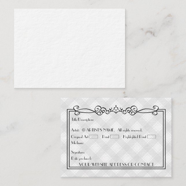 Artists leere ACEO Miniaturkunstkarten mit COA Visitenkarte (Vorne/Hinten)