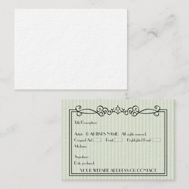 Artists leere ACEO Miniaturkunstkarten mit COA Visitenkarte (Vorne/Hinten)