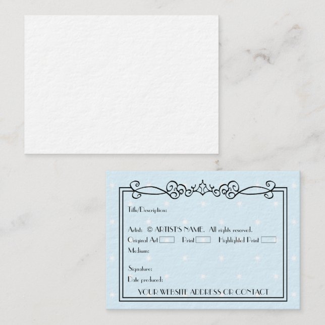 Artists leere ACEO Miniaturkunstkarten mit COA Visitenkarte (Vorne/Hinten)