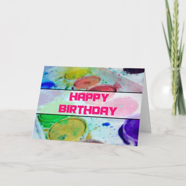 Artists Watercolor Paint Palette Happy Birthday Karte (Vorderseite)