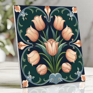 Arts and Crafts Tulpenstrauß auf tiefem Grün Fliese