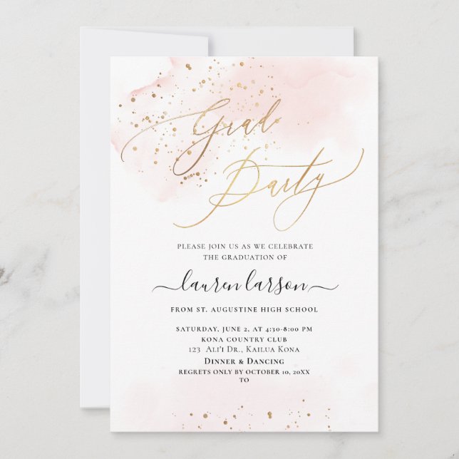 ArtsApp Blush Pink H2 Wasched Graduation Party Einladung (Vorderseite)