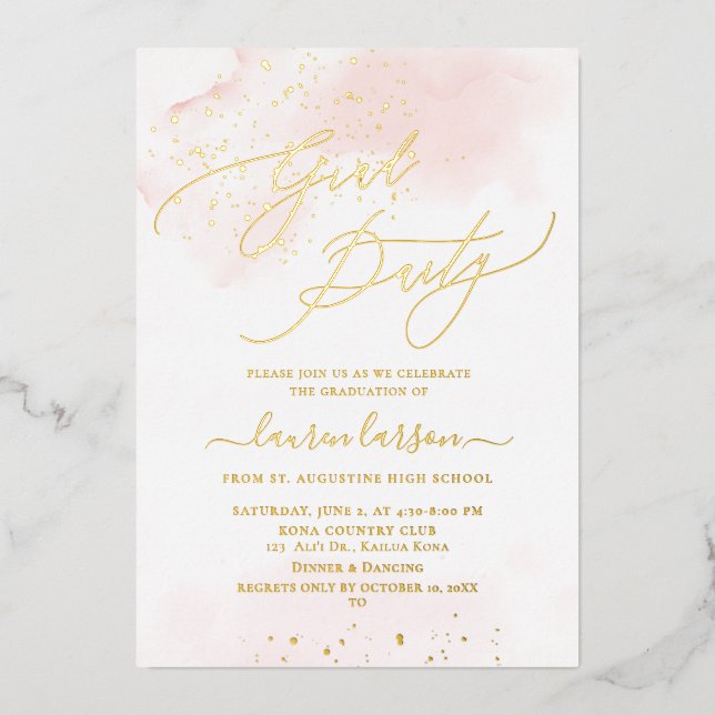 ArtsApp Blush Pink H2 Wasched Graduation Party Folieneinladung (Vorderseite)