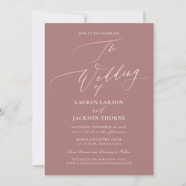ArtsApp Dusty Rose Luxe Calligraphy Wedding Einladung (Vorderseite)