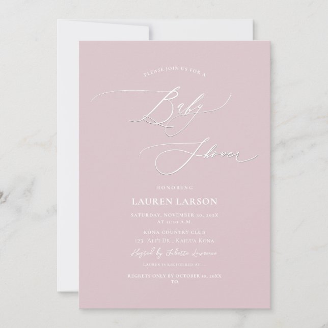 ArtsApp Elegant Calligraphy Dusty Pink Baby Einladung (Vorderseite)