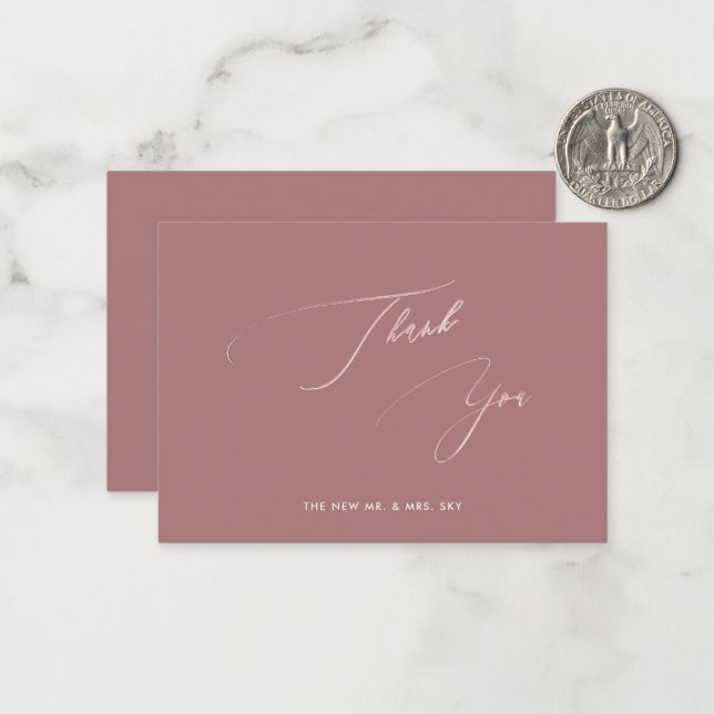 ArtsApp Elegant Dusty Rose Kalligraphie Vielen Dan Mitteilungskarte (Vorderseite/Rückseite Beispiel)