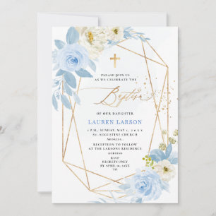 ArtsApp Elegant H2 Staubblaue Rosen Taufe Einladung