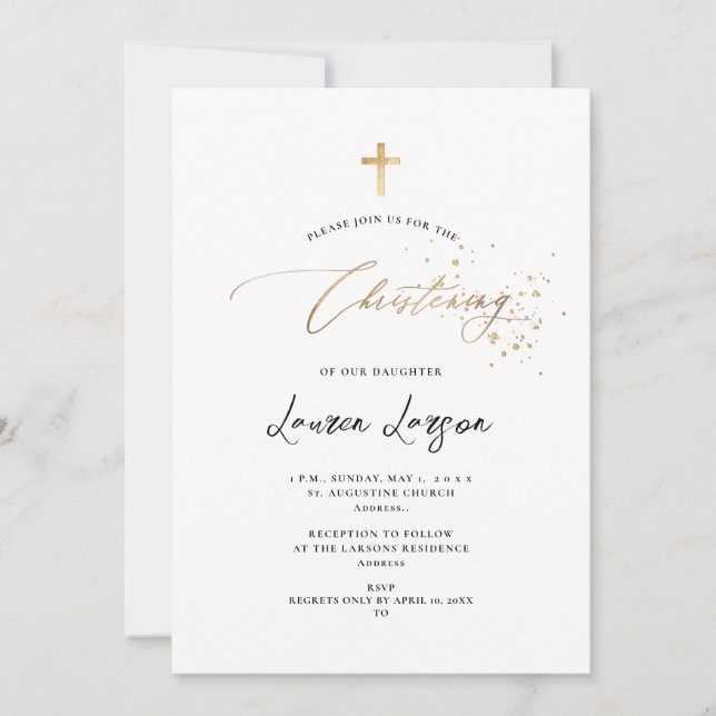ArtsApp Elegante Imitate Gold Calligraphy Christen Einladung (Vorderseite)
