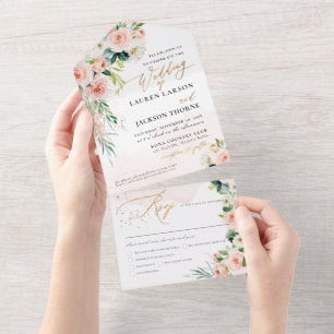 ArtsApp Elegante rosa Rosen mit Goldstaub All In One Einladung