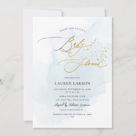 ArtsApp H2 Baby Blue Gold Calligraphy Baby Shower Einladung