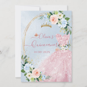 ArtsApp H2 Blush Blaue Rosen Funkelnde Quinceanera Einladung