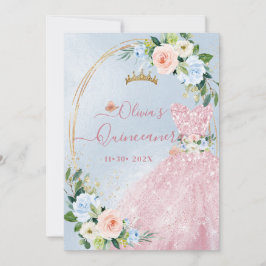 ArtsApp H2 Blush Blue Rose Sparkling Quinceanera Einladung