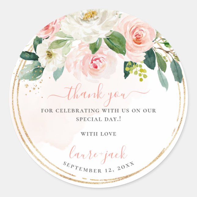 ArtsApp H2 Blush Pink Roses Baby Dusche Vielen Dan Runder Aufkleber (Vorderseite)