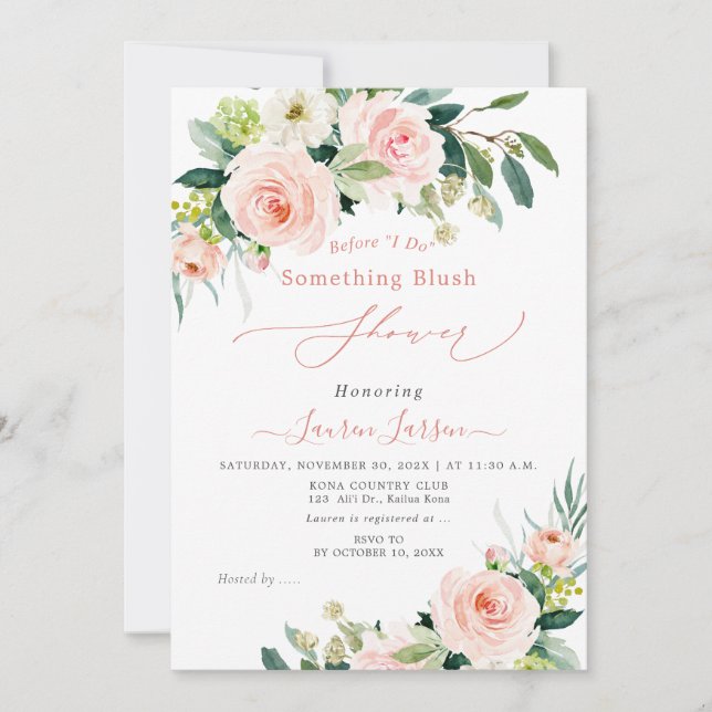 ArtsApp H2 Blush Pink Roses Brautparty Einladung (Vorderseite)