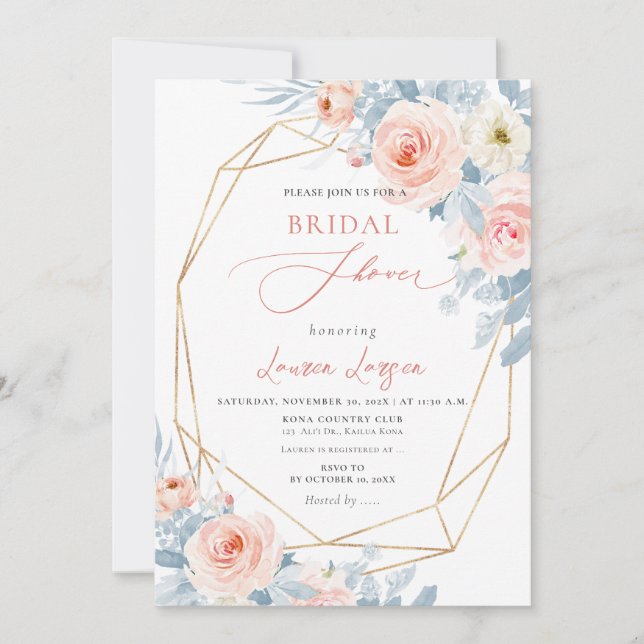 ArtsApp H2 Blush Pink Roses Brautparty Einladung (Vorderseite)