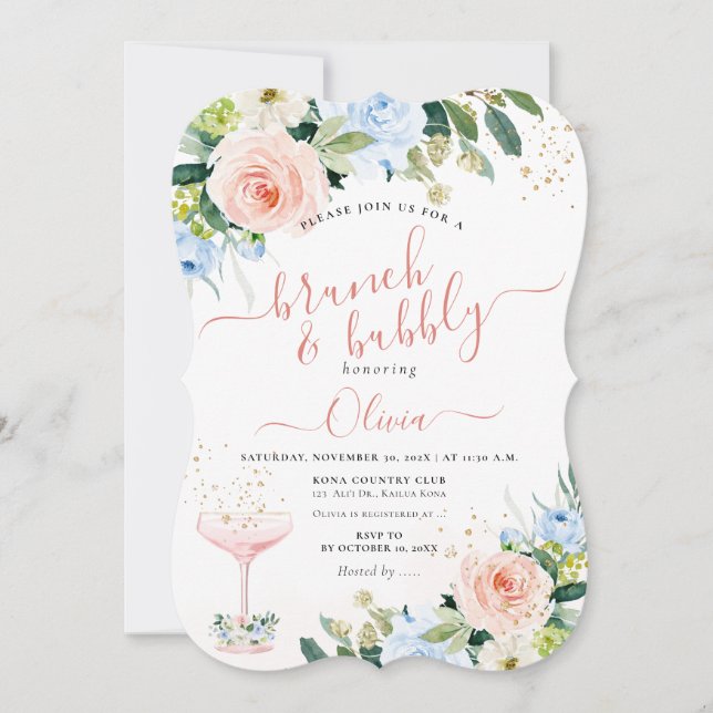 ArtsApp H2 Blush Pink Roses Brunch Bubbly Einladung (Vorderseite)