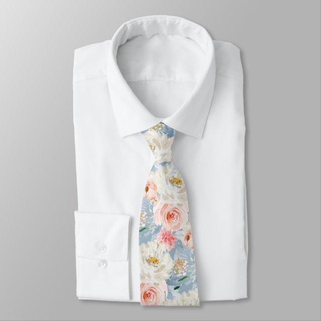 ArtsApp H2 Blush Pink Roses Dusty Blue Krawatte (Gebunden)