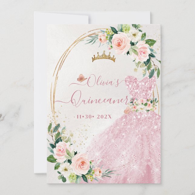 ArtsApp H2 Blush Pink Roses Sparkling Quinceanera Einladung (Vorderseite)