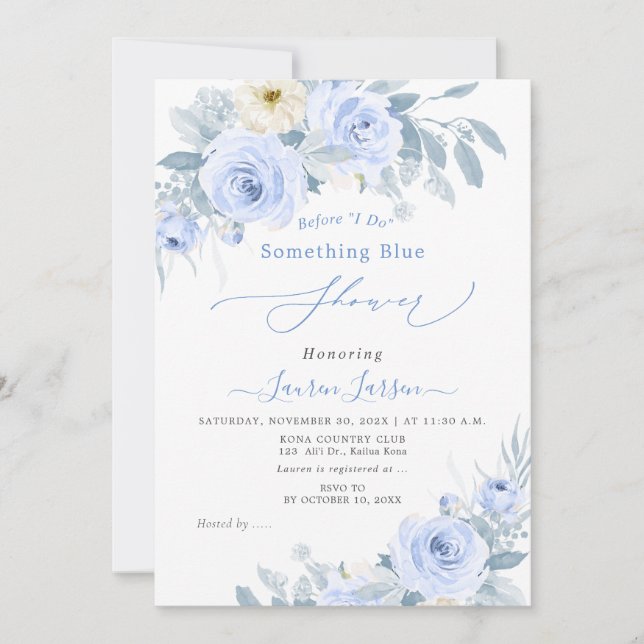 ArtsApp H2 Dusty Blue Rose Brautparty Einladung (Vorderseite)