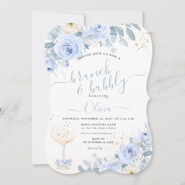 ArtsApp H2 Dusty Blue Rose Bubbly Einladung (Vorderseite)