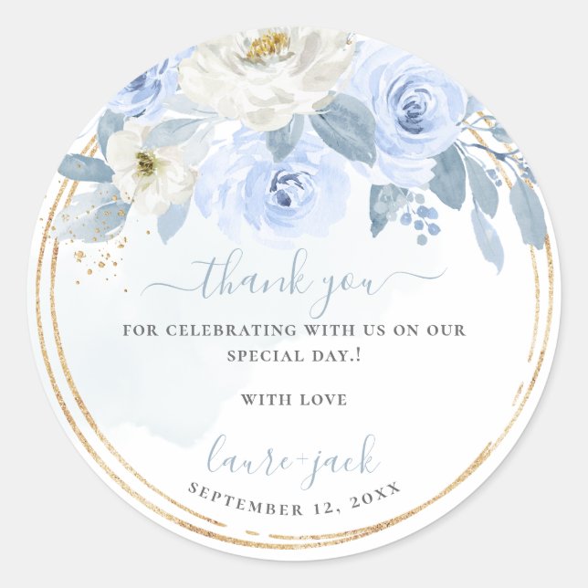 ArtsApp H2 Dusty Blue Rose DIY Event Vielen Dank Runder Aufkleber (Vorderseite)
