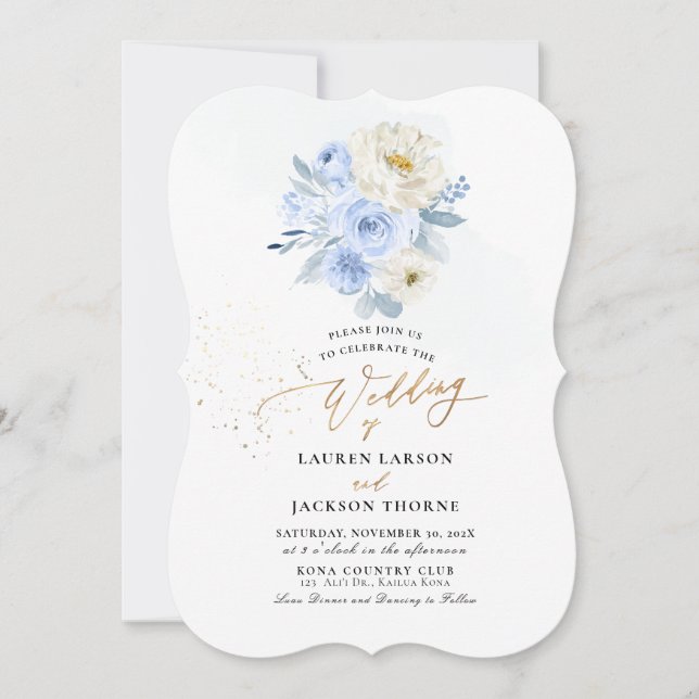 ArtsApp H2 Dusty Blue Rose Hochzeit Einladung (Vorderseite)