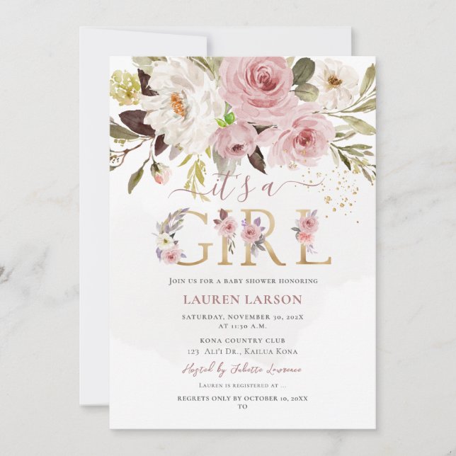 ArtsApp H2 Dusty Rose Rose Kinderdusche Einladung (Vorderseite)