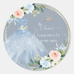ArtsApp H2 Pink Blue Rose Sparkling Quinceanera Runder Aufkleber