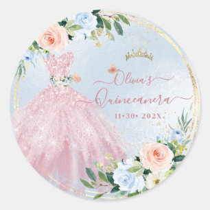 ArtsApp H2 Rosen Blassrosa funkelnde Quinceanera Runder Aufkleber