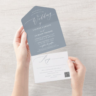 ArtsApp Moderne Kalligrafie Dusty Blue Wedding All In One Einladung