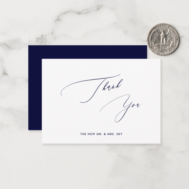 ArtsApp Navy Blue Luxe Calligraphy Vielen Dank Mitteilungskarte (Vorderseite/Rückseite Beispiel)