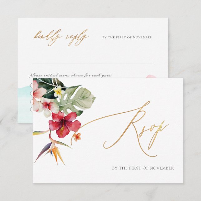 ArtsApp Paradise Shore Imitate Gold Calligraphie RSVP Karte (Vorne/Hinten)