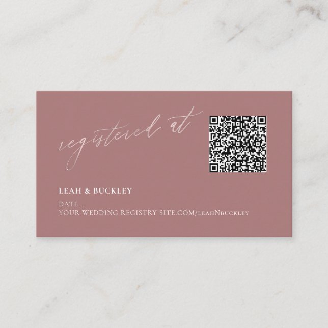 ArtsApp QR Code Registry Dusty Rose Blush Script Begleitkarte (Vorderseite)