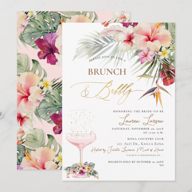 ArtsApp Tropical Paradise Imitate Gold Brunch+Bubb Einladung (Vorne/Hinten)