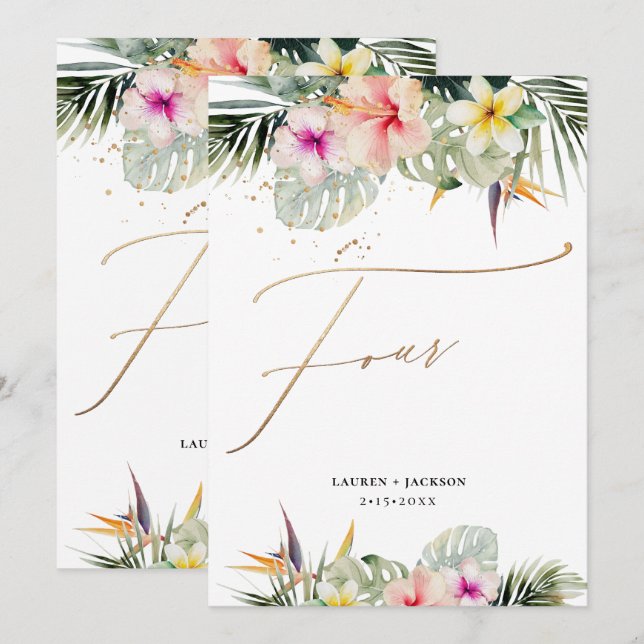 ArtsApp Tropical Paradise Imitate Gold Table Four Einladung (Vorne/Hinten)