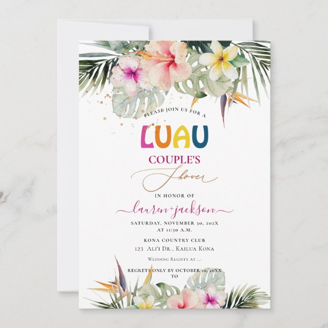 ArtsApp Tropical Paradise Luau Paare Dusche Einladung (Vorderseite)