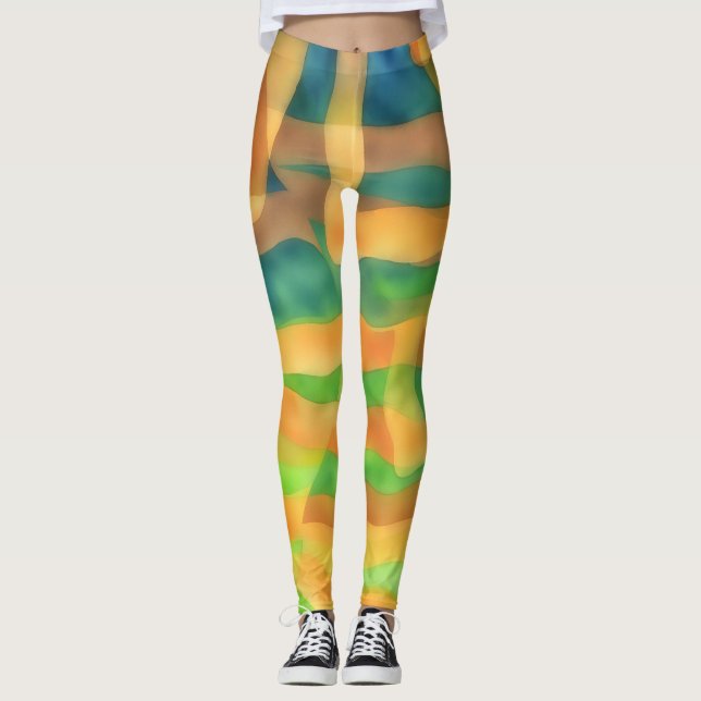 Artsy Jaune et Bleu Leggings Multi (Devant)