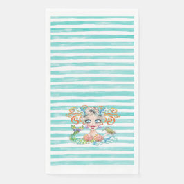 Artsy Mermaid on Blue Stripes Serviette