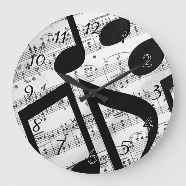 Artsy Sheet Music Große Wanduhr (Vorderseite)
